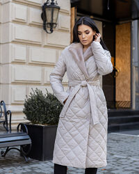 Пальто женское, миди, стеганое, утепленное зимнее, латте, Original Brand
