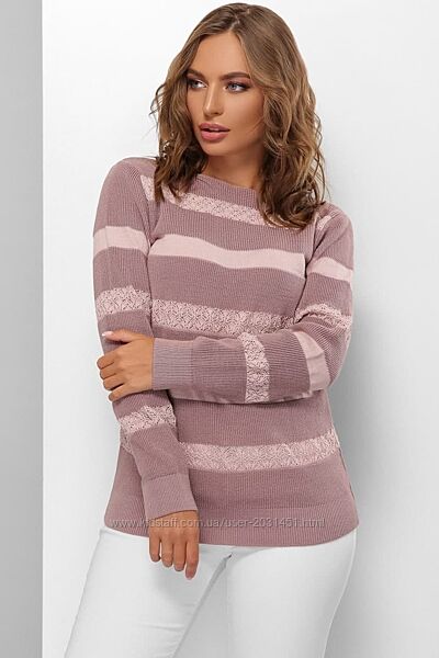 Джемпер женский с кружевными вставками, шерстяной, в полоску, свитер, бренд