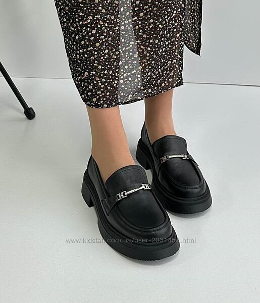 Туфли женские лоферы кожаные черные, натуральная кожа, фабричные