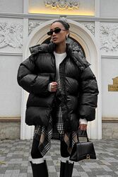 Пуховик женский оверсайз, со съёмным капюшоном, куртка зимняя, черный