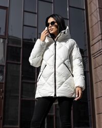 Пуховик женский зимний теплый, с капюшоном, куртка зимняя, молочный