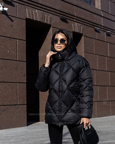 Пуховик женский зимний теплый, с капюшоном, куртка зимняя, Черный