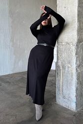 Платье женское ангоровое в рубчик, батал, плюс сайз, черное