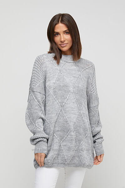 Свитер женский вязаный оверсайз, в стиле туника, шерстяной