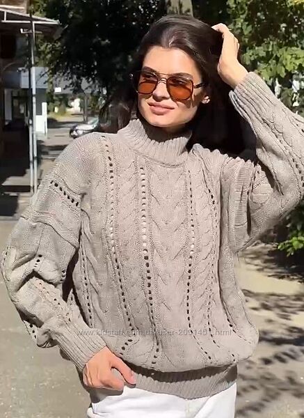 Свитер женский вязаный ажурный, шерстяной, 