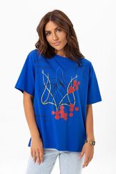 Футболка женская хлопковая патриотическая с украинской символикой, синяя