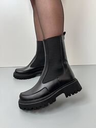 Челси - ботинки женские, кожаные, зимние,  черные