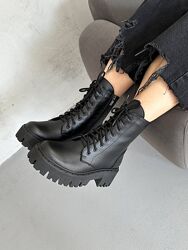 Ботинки женские кожаные зимние, натуральная кожа, натуральный мех, Черные