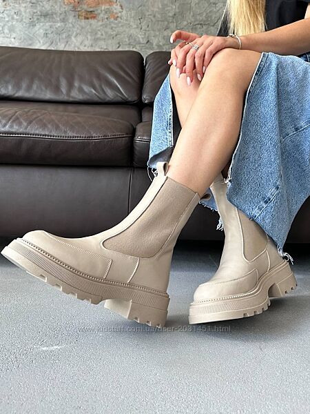 Чесли ботинки женские кожаные, на байке, демисезонные, бежевые