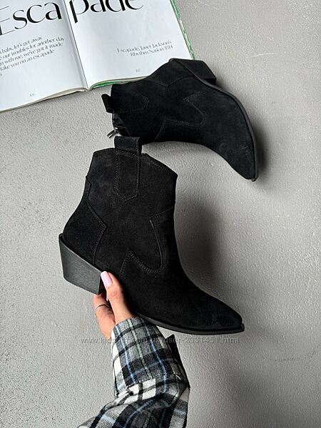 Казаки женские замшевые, демисезонные, натуральная замша,  черные