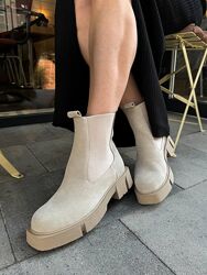 Чесли женские замшевые, демисезонные, ботинки, бежевые