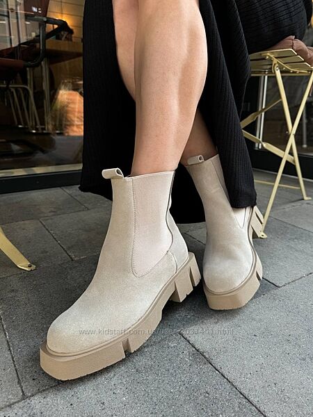 Чесли женские замшевые, демисезонные, ботинки, бежевые