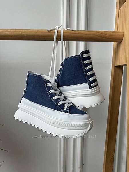 Кеды женские на высокой платформе текстильные, синие