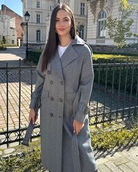 Пальто женское шерстяное демисезонное в стиле тренч, черно - белое