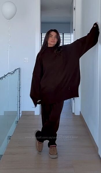 Костюм женский брючный оверсайз, трикотаж на хлопковой основе, свитер штаны