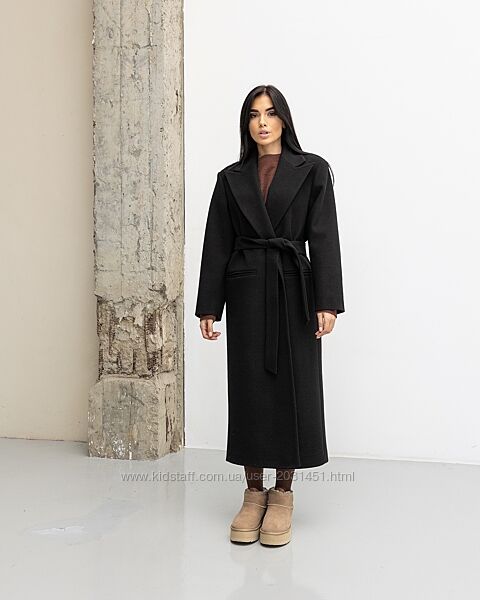 Пальто женское длинное оверсайз, демисезонное, шерстяное, однотонное черное