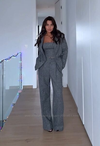  Костюм тройка женский брючный, топ, пиджак, брюки, офисный, деловой, серый