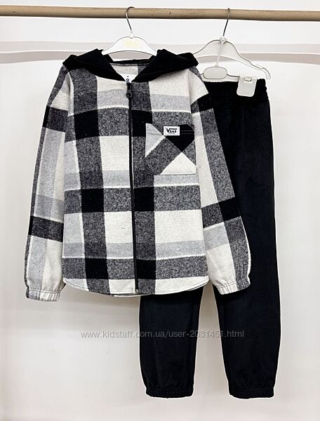 Костюм детский подростковый, кофта клетчатая на молнии, с капюшоном, штаны 