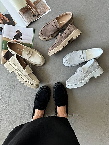 Лоферы женские замшевые, туфли закрытые на платформе, серые бежевые черные