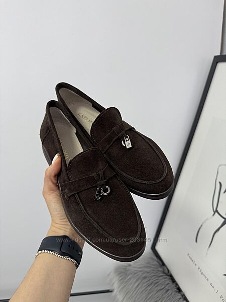 Лоферы туфли женские замшевые, шоколадные, коричневые  