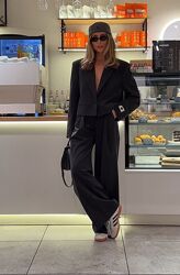  Костюм - двойка женский брючный оверсайз, пиджак укороченный, брюки черный