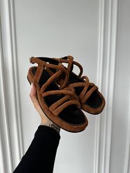 Босоножки - римлянки женские замшевые, сандалии с переплетами, коричневые