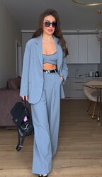 Костюм тройка женский брючный оверсайз, классический, деловой, светло серый