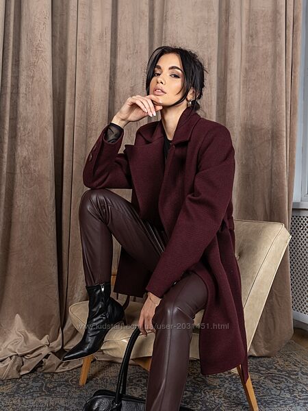 Пальто-пиджак женское демисезонное шерстяное, оверсайз, брендовое, бургунди