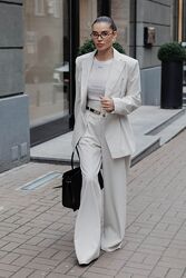 Костюм двойка женский брючный бело-серый классический, пиджак брюки-палаццо