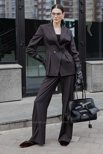 Костюм двойка женский брючный, классический, деловой, пиджак, брюки палаццо