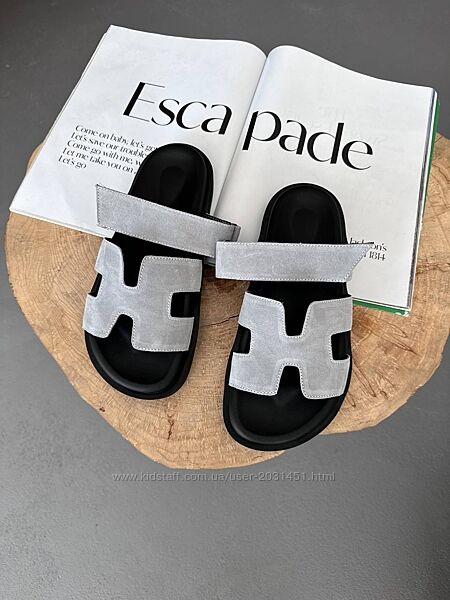 Шлепанцы женские замшевые, натуральная замша, бежевые, серые