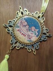 Елочная игрушка медальон, разный рисунок ручная работа