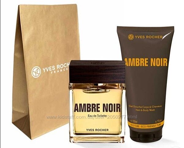 Набор Ambre Noir Туалетная вода 50мл и 100мл Гель  Yves Rocher Черная Амбра