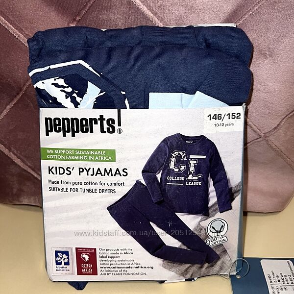 Піжама котонова синього кольору з принтом на реглані. 100 котон Розмір