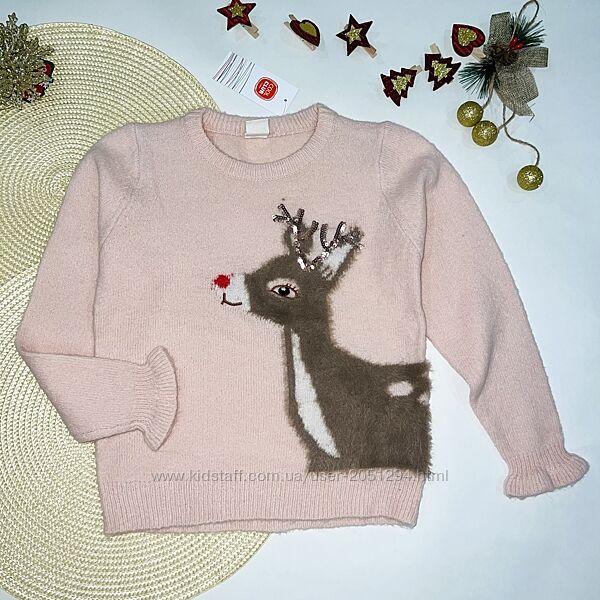 Мила кофточка ніжно рожевого кольору з пухнастим оленям. Розмір   110 см.