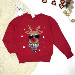 Стильна кофта червоного кольору  бордо з новорічним принтом. 100 бавовна