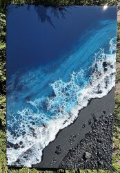 Картина смолой 3д черный берег 40х60см.