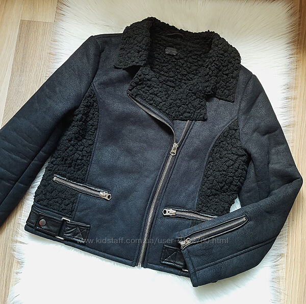 Крутая черная зимняя косуха куртка дубленка Topshop