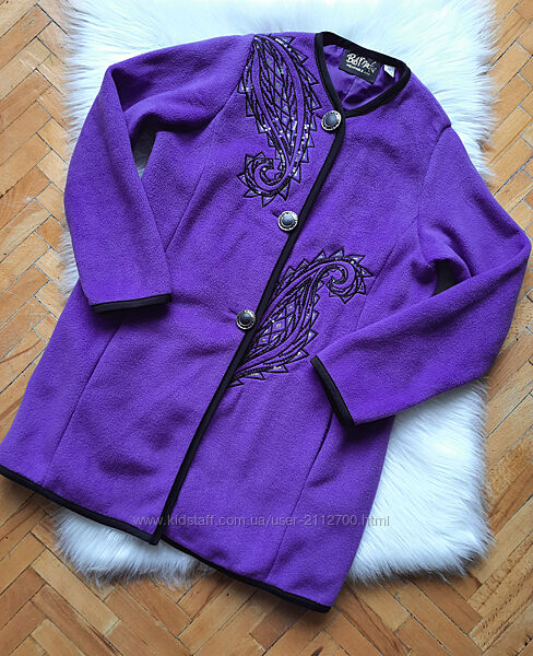 Фиолетовое винтажное пальто с вышивкой огурцы Bob Mackie