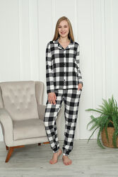 Жіноча піжама на ґудзиках зі штанами - чорно-біла клітинка - Family look дл