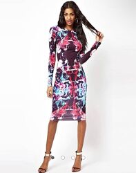 Asos M-L платье миди яркий принт графический абстракция по фигуре. модная д