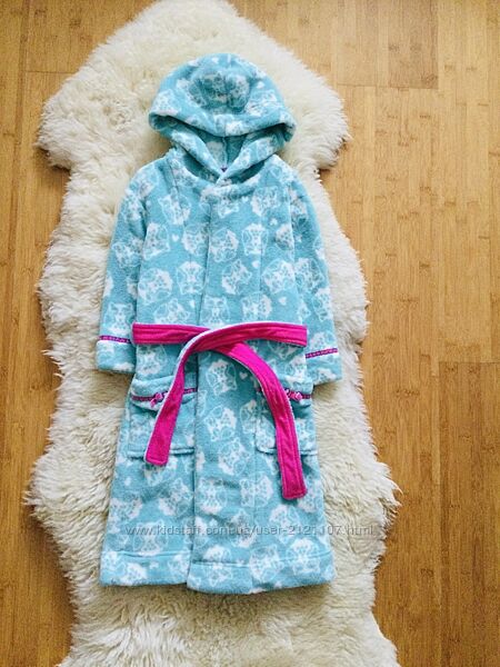 Monsoon пухнастий халат 5-6 рок, з принтом Совушек. банний, теплий. на море