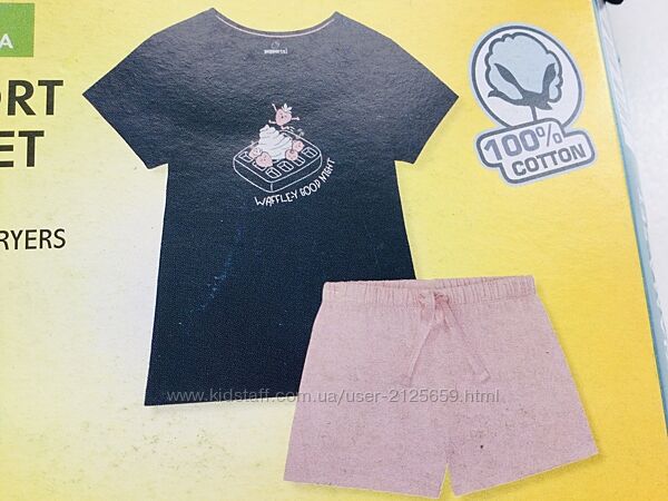 Pepperts Німеччина Літня піжама, домашній комплект. синя футболка і рожеві 