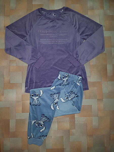 Домашний теплый комплект Стич, пижамка велюр Disney-Primark XS р-р