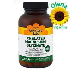 Хелатний гліцинат магнію 400 мг Country Life Chelated Magnesium Glycinate
