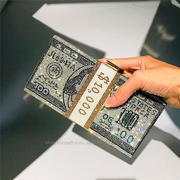 Сумочка в стразах доллар, блестящий клатч люкс, сумка доллар