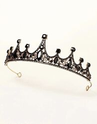 Корона украшение на голову металлическая, черная корона, тиара, диадема