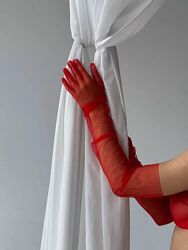 Красные длинные перчатки фатин, длинные красные перчатки сеточка