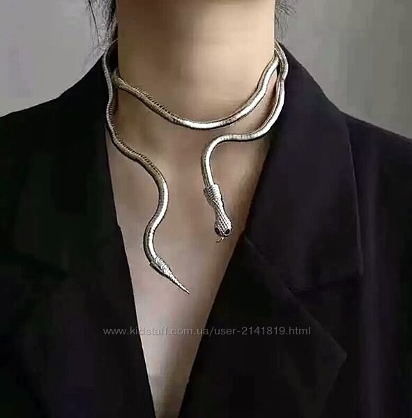 Колье на шею змея, колье трансформер змея, металлическое ожерелье в виде 