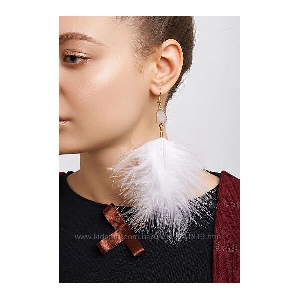 Белые серьги в стиле бохо, серьги перья, белые сережки с перьями
